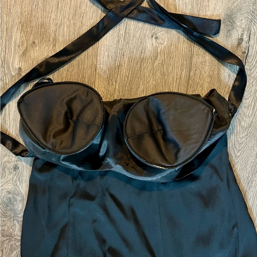 Cynthia Rowley Black Bustier Gown with Slit Size 6 Med sexy formal made in USA M - Picture 3 of 5